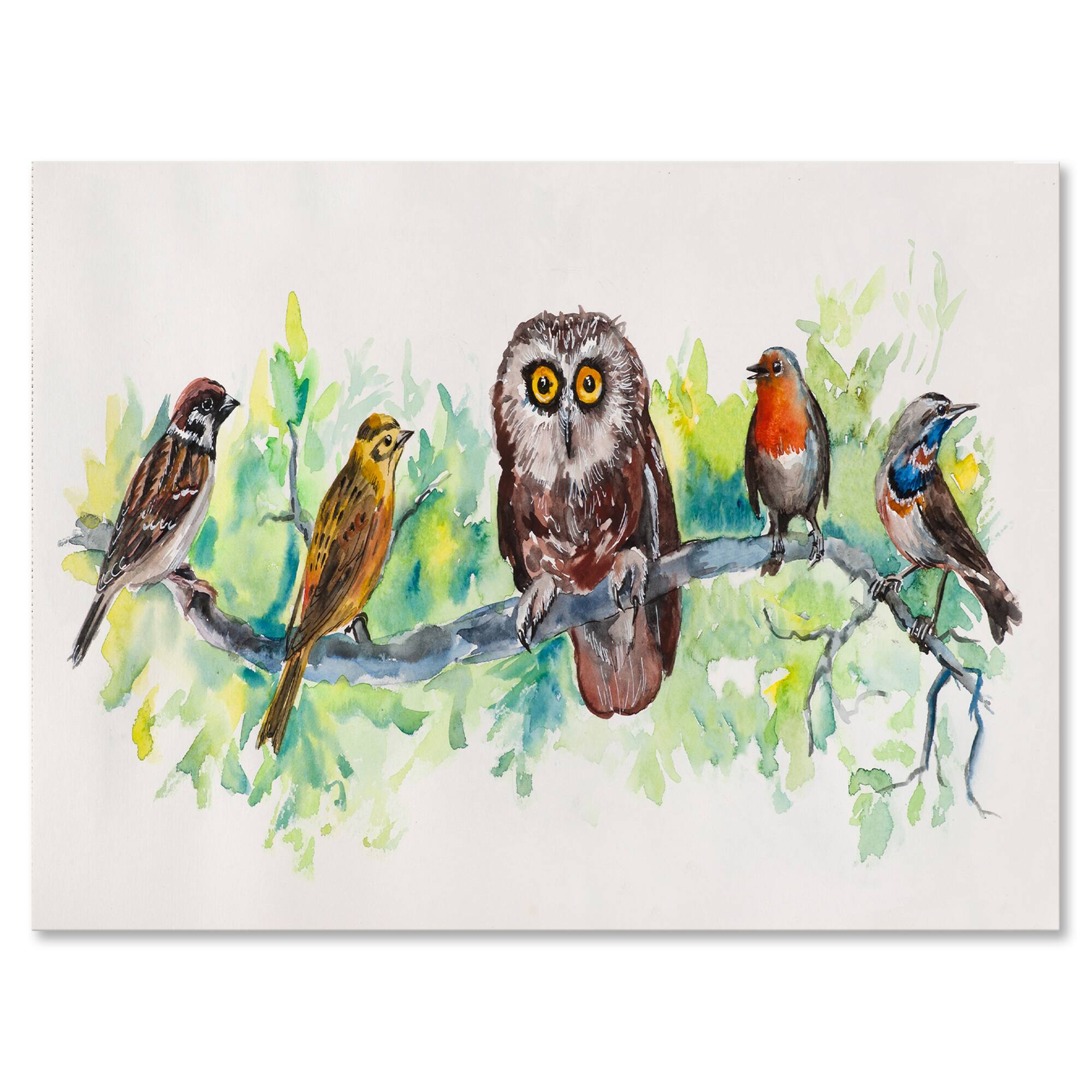 Designart - Owl On A Branch With Bird Friends